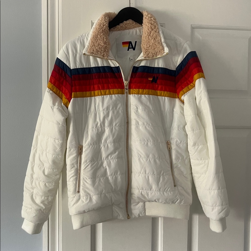 NWOT Aviator Nation White Jacket with Multicolor Stripes.
